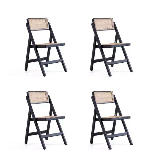 Set of 4 Pullman Cane Folding Dining Chairs Black/Natural - Manhattan Comfort: Solid Wood, No Assembly Required, Matte Finish