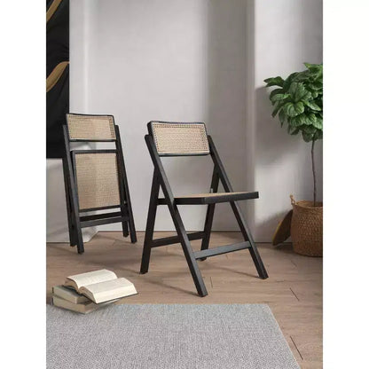 Lot de 4 Chaises Pliantes de Salle à Manger Pullman Cane Noir/Naturel - Manhattan Comfort : Bois Massif, Aucun Montage Requis, Finition Mate
