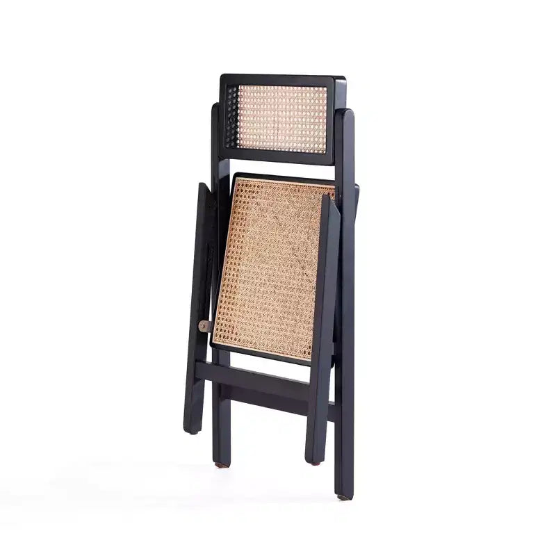 Lot de 4 Chaises Pliantes de Salle à Manger Pullman Cane Noir/Naturel - Manhattan Comfort : Bois Massif, Aucun Montage Requis, Finition Mate