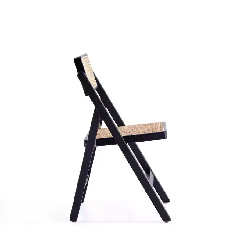 Lot de 4 Chaises Pliantes de Salle à Manger Pullman Cane Noir/Naturel - Manhattan Comfort : Bois Massif, Aucun Montage Requis, Finition Mate