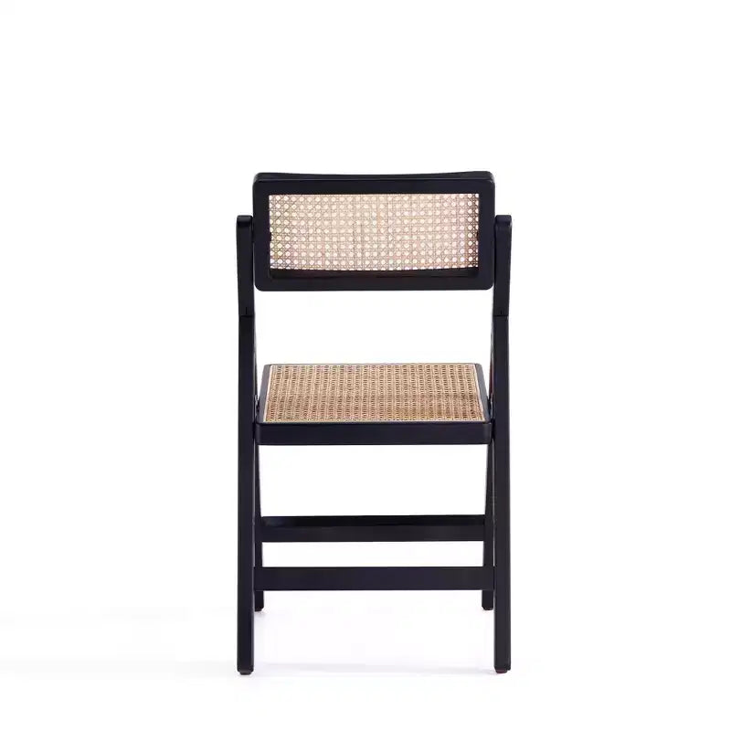 Lot de 4 Chaises Pliantes de Salle à Manger Pullman Cane Noir/Naturel - Manhattan Comfort : Bois Massif, Aucun Montage Requis, Finition Mate