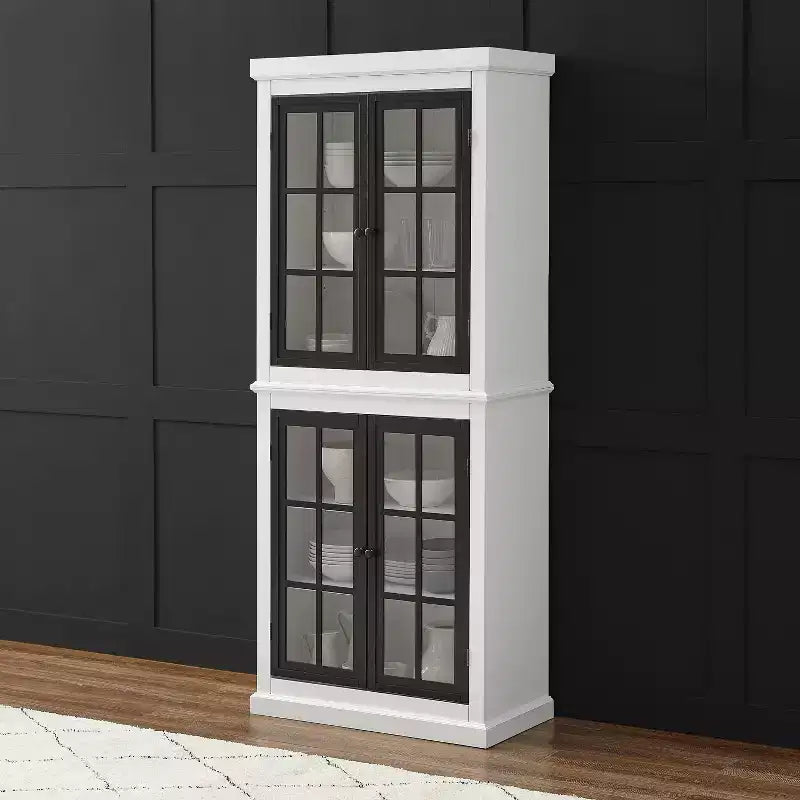 Garde-manger haut de rangement Cecily blanc/noir mat - Crosley : étagères réglables, cadre en MDF, finition bicolore, hauteur 72 po