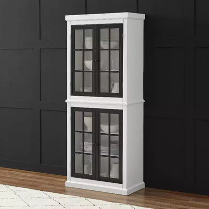 Garde-manger haut de rangement Cecily blanc/noir mat - Crosley : étagères réglables, cadre en MDF, finition bicolore, hauteur 72 po