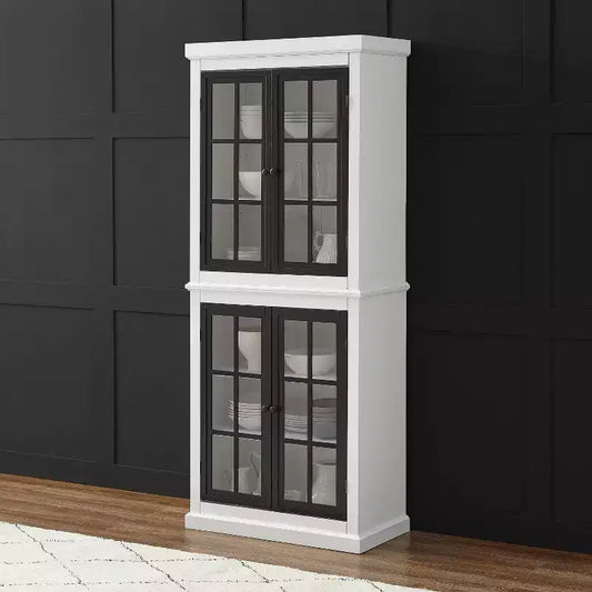 Garde-manger haut de rangement Cecily blanc/noir mat - Crosley : étagères réglables, cadre en MDF, finition bicolore, hauteur 72 po