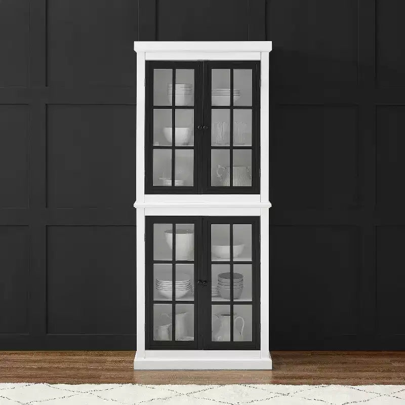 Garde-manger haut de rangement Cecily blanc/noir mat - Crosley : étagères réglables, cadre en MDF, finition bicolore, hauteur 72 po