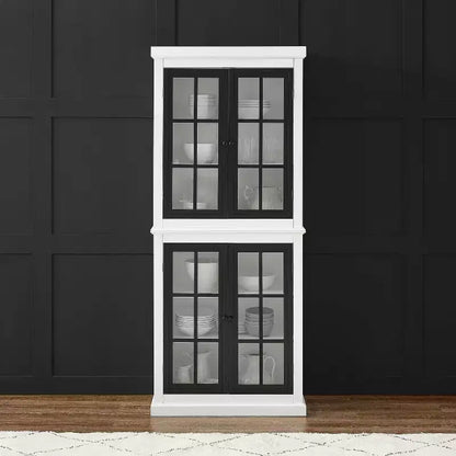 Garde-manger haut de rangement Cecily blanc/noir mat - Crosley : étagères réglables, cadre en MDF, finition bicolore, hauteur 72 po