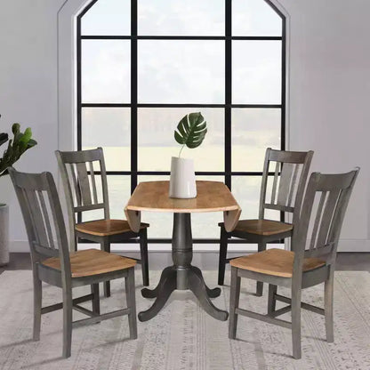 Table à manger ronde 5 pièces de 42 po à double rabat avec 4 chaises à dossier ajouré Noyer/Charbon délavé - International Concepts