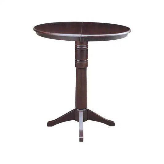 Table de salle à manger ronde Magnolia de 36 po, hauteur bar, avec rallonge de 12 po, moka riche - International Concepts