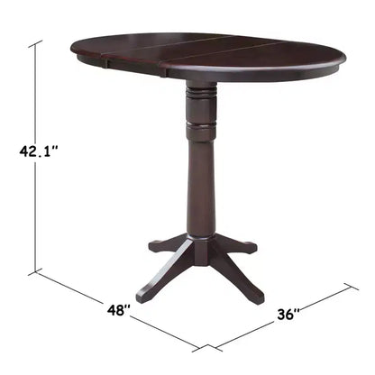 Table de salle à manger ronde Magnolia de 36 po, hauteur bar, avec rallonge de 12 po, moka riche - International Concepts
