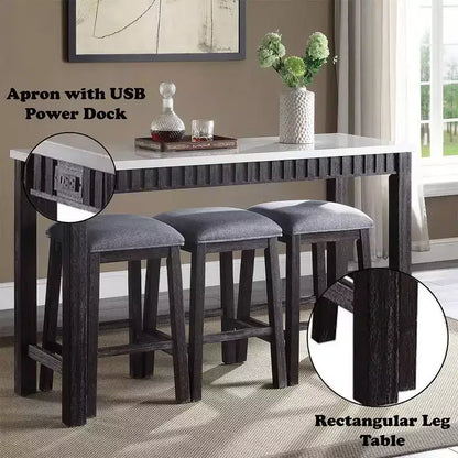 Ensemble de salle à manger Necalli de 152,4 cm avec plateau en marbre et hauteur de comptoir Espresso vieilli - Acme Furniture : 4 pièces, sièges en microfibre, base luge