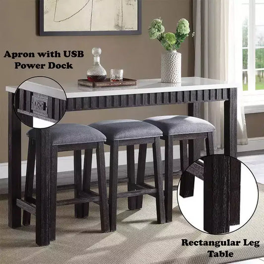 Ensemble de salle à manger Necalli de 152,4 cm avec plateau en marbre et hauteur de comptoir Espresso vieilli - Acme Furniture : 4 pièces, sièges en microfibre, base luge