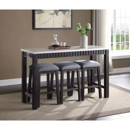 Ensemble de salle à manger Necalli de 152,4 cm avec plateau en marbre et hauteur de comptoir Espresso vieilli - Acme Furniture : 4 pièces, sièges en microfibre, base luge