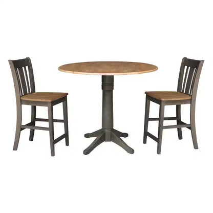 42" Round Counter Height Dining Table Set: Parawood, Pedestal Base, 2 Stools - International Concepts