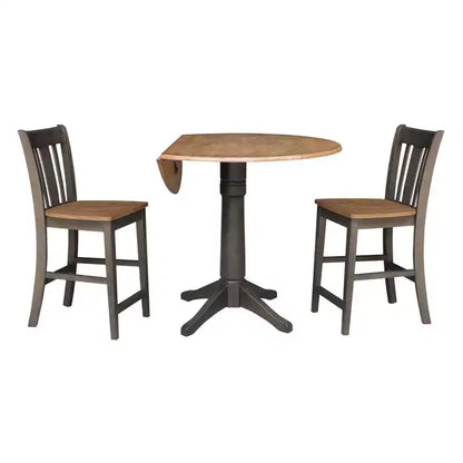 Ensemble de salle à manger rond de 42 po à hauteur de comptoir : Bois d'hévéa, piédestal, 2 tabourets - International Concepts