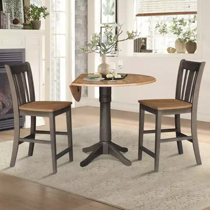 Ensemble de salle à manger rond de 42 po à hauteur de comptoir : Bois d'hévéa, piédestal, 2 tabourets - International Concepts