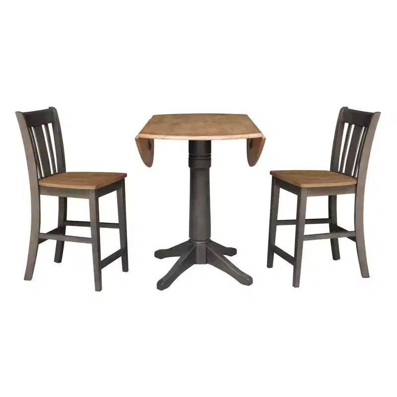 Ensemble de salle à manger rond de 42 po à hauteur de comptoir : Bois d'hévéa, piédestal, 2 tabourets - International Concepts