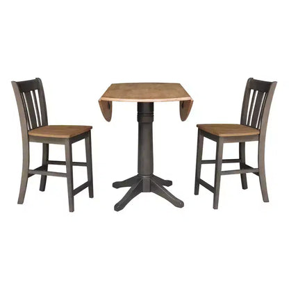 Ensemble de salle à manger rond de 42 po à hauteur de comptoir : Bois d'hévéa, piédestal, 2 tabourets - International Concepts