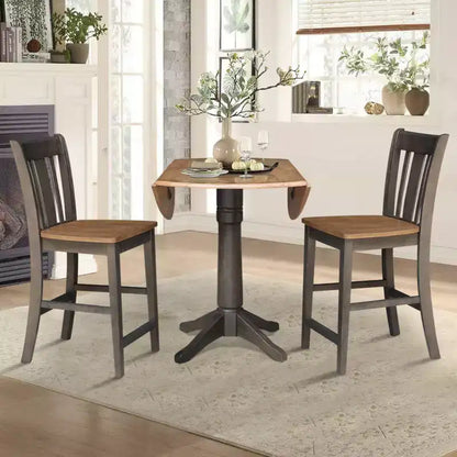 Ensemble de salle à manger rond de 42 po à hauteur de comptoir : Bois d'hévéa, piédestal, 2 tabourets - International Concepts