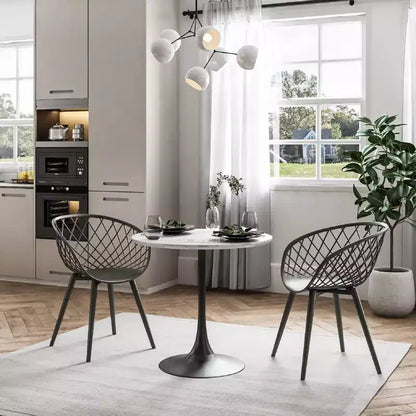 Ensemble de salle à manger 3 pièces Kurv Lux marbre synthétique blanc/noir - Jamesdar