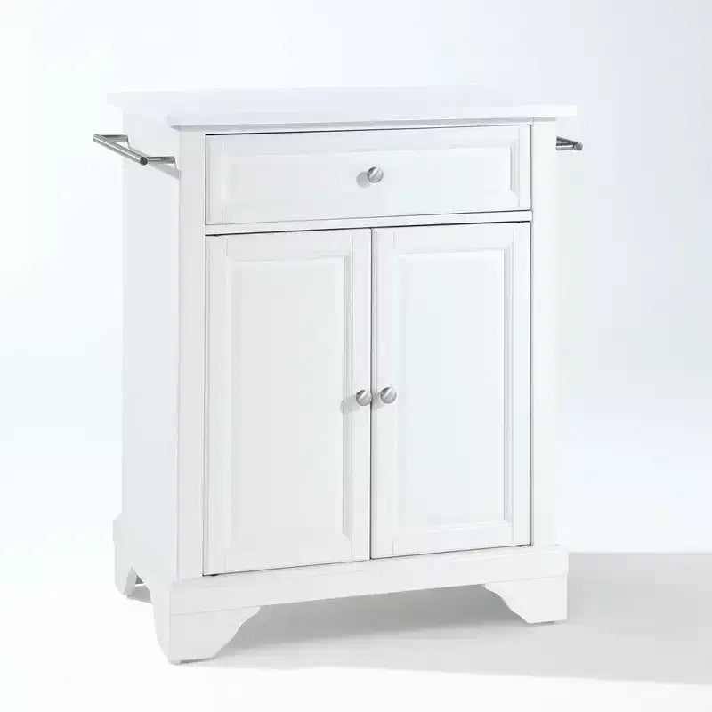 Lafayette Stone Top Portable Kitchen Island/Cart White - Crosley: MDF Frame, Stone Surface, Towel Bar, Casters, 2 Doors