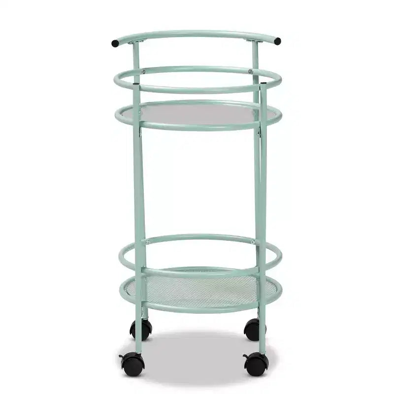 Chariot de cuisine à 2 niveaux Newell Metal vert menthe/noir – Baxton Studio : Étagères en verre, mobile, design de style mid-century, garantie de 30 jours
