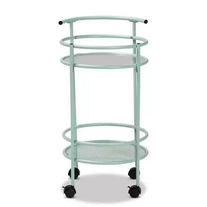 Chariot de cuisine à 2 niveaux Newell Metal vert menthe/noir – Baxton Studio : Étagères en verre, mobile, design de style mid-century, garantie de 30 jours