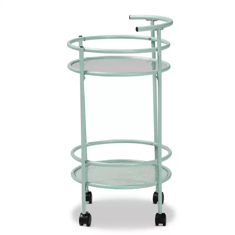 Chariot de cuisine à 2 niveaux Newell Metal vert menthe/noir – Baxton Studio : Étagères en verre, mobile, design de style mid-century, garantie de 30 jours