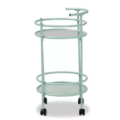 Chariot de cuisine à 2 niveaux Newell Metal vert menthe/noir – Baxton Studio : Étagères en verre, mobile, design de style mid-century, garantie de 30 jours