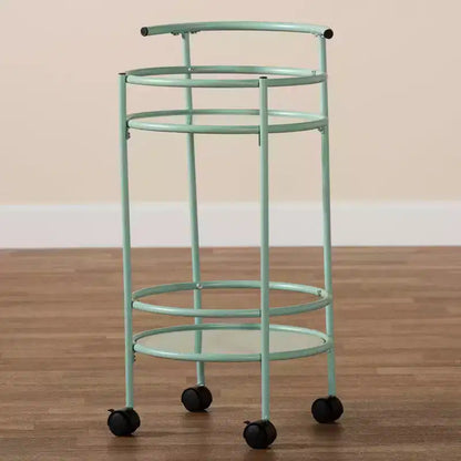 Chariot de cuisine à 2 niveaux Newell Metal vert menthe/noir – Baxton Studio : Étagères en verre, mobile, design de style mid-century, garantie de 30 jours