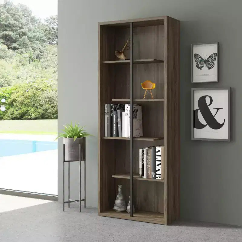 Bibliothèque en bois à 5 niveaux Noyer - Techni Mobili : Style moderne, matériau MDF, 5 étagères ouvertes