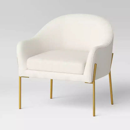 Fauteuil d'appoint Gladden Barrel en bouclette crème/laiton - Threshold™ : pieds en métal doré, dossier incurvé, fauteuil rembourré