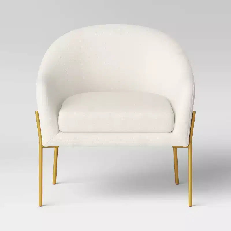 Fauteuil d'appoint Gladden Barrel en bouclette crème/laiton - Threshold™ : pieds en métal doré, dossier incurvé, fauteuil rembourré