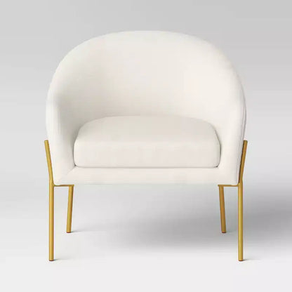 Fauteuil d'appoint Gladden Barrel en bouclette crème/laiton - Threshold™ : pieds en métal doré, dossier incurvé, fauteuil rembourré