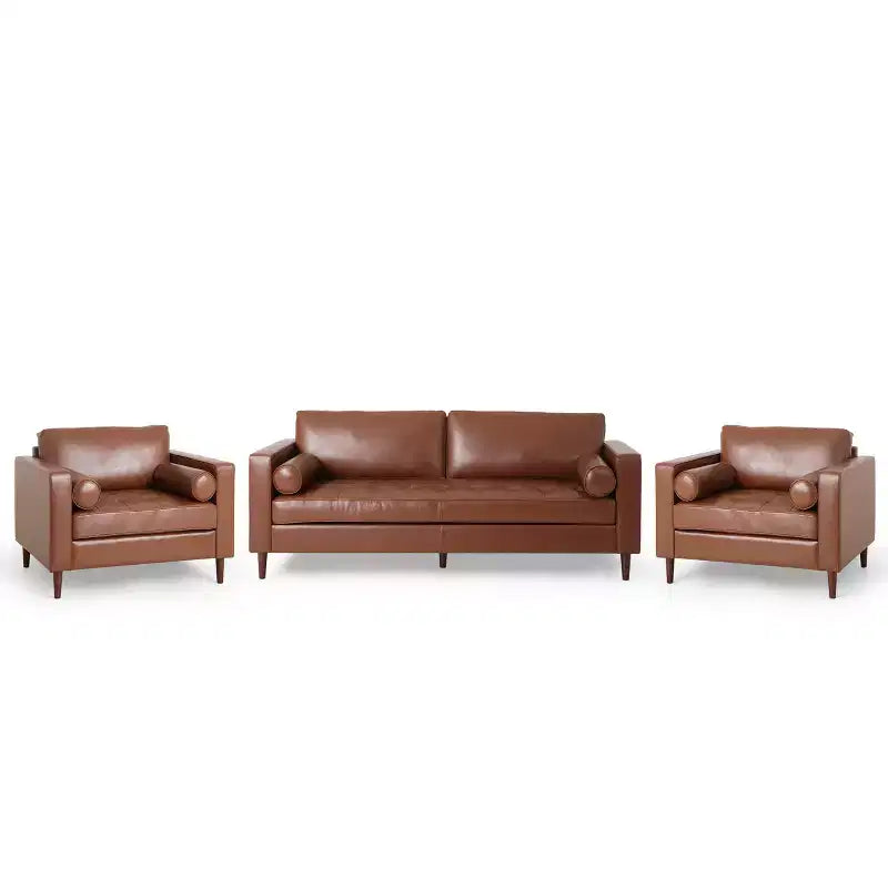 Christopher Knight Home 3pc Malinta Contemporary Faux Leather Tufted Sofa and Club Chair Set Cognac Brown/Espresso