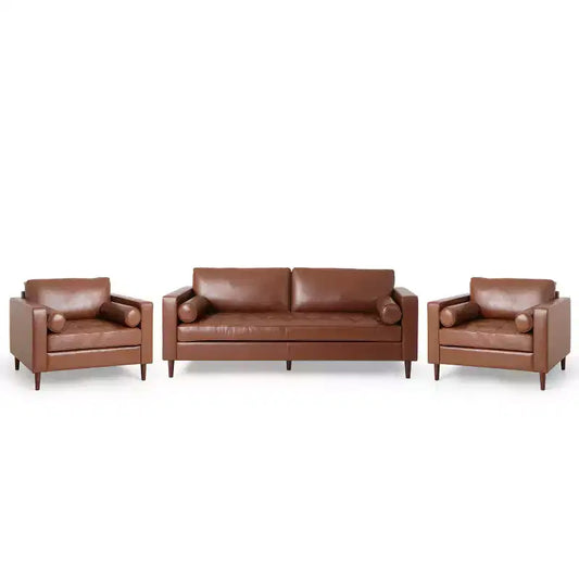 Christopher Knight Home 3pc Malinta Contemporary Faux Leather Tufted Sofa and Club Chair Set Cognac Brown/Espresso