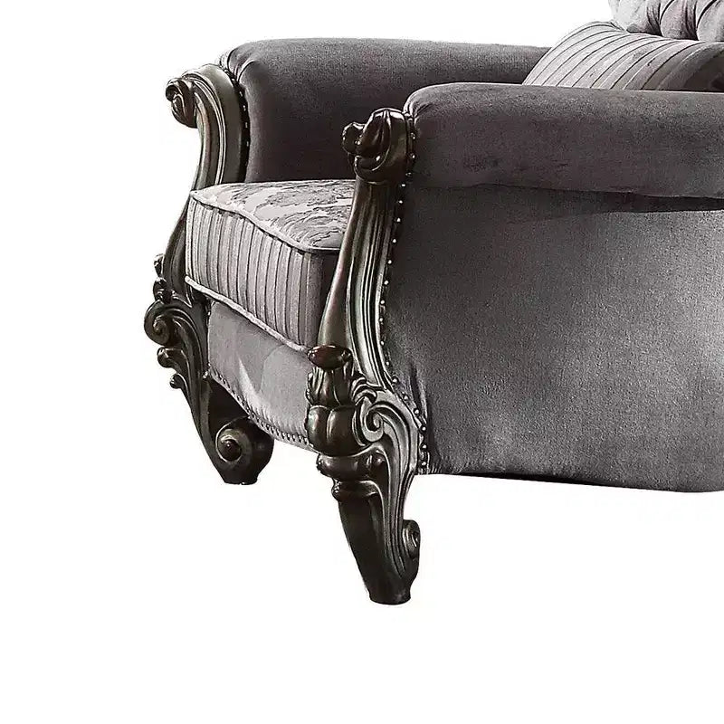 Fauteuil club Versailles avec 1 oreiller velours/finition platine antique - Acme Furniture