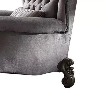 Fauteuil club Versailles avec 1 oreiller velours/finition platine antique - Acme Furniture