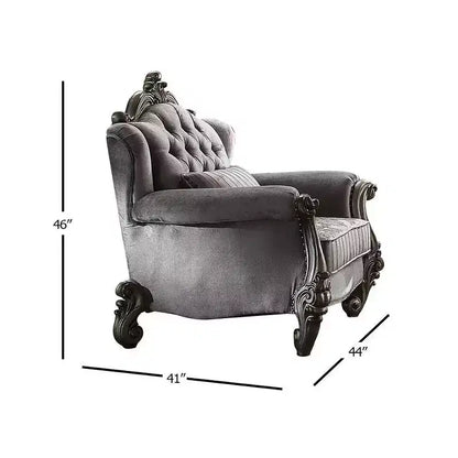 Fauteuil club Versailles avec 1 oreiller velours/finition platine antique - Acme Furniture