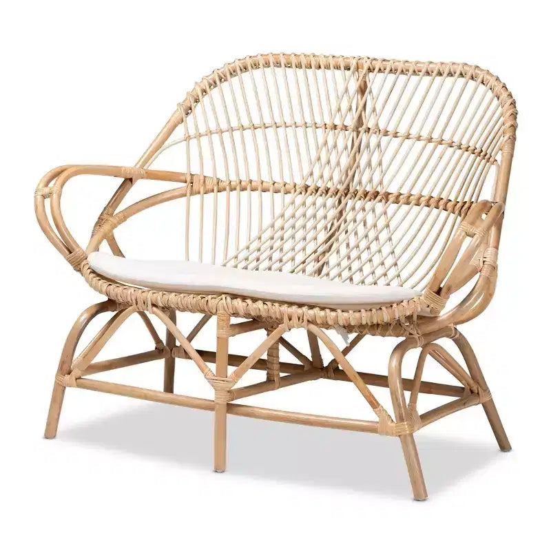 Ensemble de salon Jayden 5 pièces en tissu et rotin Blanc/Naturel - bali & pari : Aucun assemblage requis, Coussins inclus