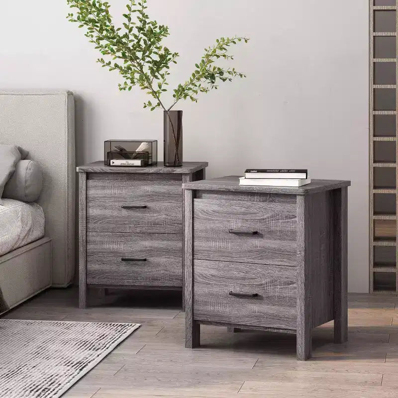 Lot de 2 tables de chevet contemporaines Olimont 2 tiroirs chêne gris Sonoma - Christopher Knight Home : Tables de rangement de chevet