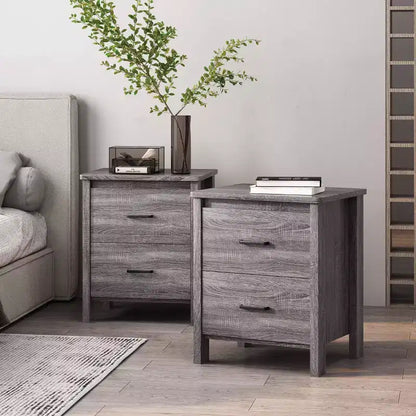 Lot de 2 tables de chevet contemporaines Olimont 2 tiroirs chêne gris Sonoma - Christopher Knight Home : Tables de rangement de chevet