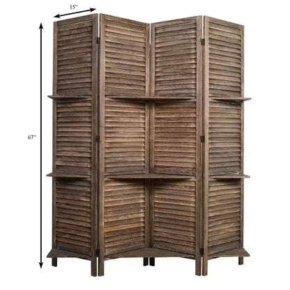 Proman Products Rancho Cloison de séparation à 4 panneaux en bois de paulownia : Paravent avec rangement, aucun assemblage requis