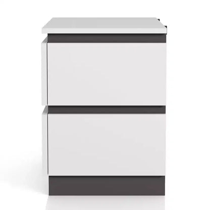 Lit Queen moderne 3 pièces Pape avec 2 tables de chevet Blanc/Gris métallisé - miBasics : Ensemble de meubles contemporains