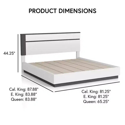 Lit Queen moderne 3 pièces Pape avec 2 tables de chevet Blanc/Gris métallisé - miBasics : Ensemble de meubles contemporains