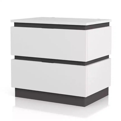 Lit Queen moderne 3 pièces Pape avec 2 tables de chevet Blanc/Gris métallisé - miBasics : Ensemble de meubles contemporains
