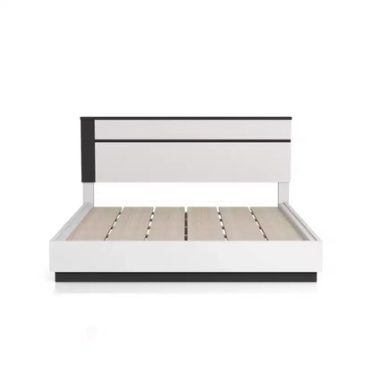 Lit Queen moderne 3 pièces Pape avec 2 tables de chevet Blanc/Gris métallisé - miBasics : Ensemble de meubles contemporains