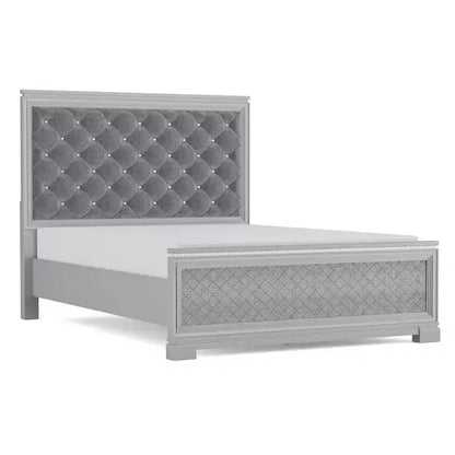 Ensemble de chambre Tenaya 6 pièces pour très grand lit californien, argent/gris - HOMES: Inside + Out : Design glamour, garnitures miroir, capitonnage à boutons