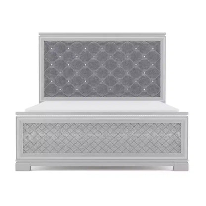 Ensemble de chambre Tenaya 6 pièces pour très grand lit californien, argent/gris - HOMES: Inside + Out : Design glamour, garnitures miroir, capitonnage à boutons
