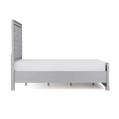 Ensemble de chambre Tenaya 6 pièces pour très grand lit californien, argent/gris - HOMES: Inside + Out : Design glamour, garnitures miroir, capitonnage à boutons