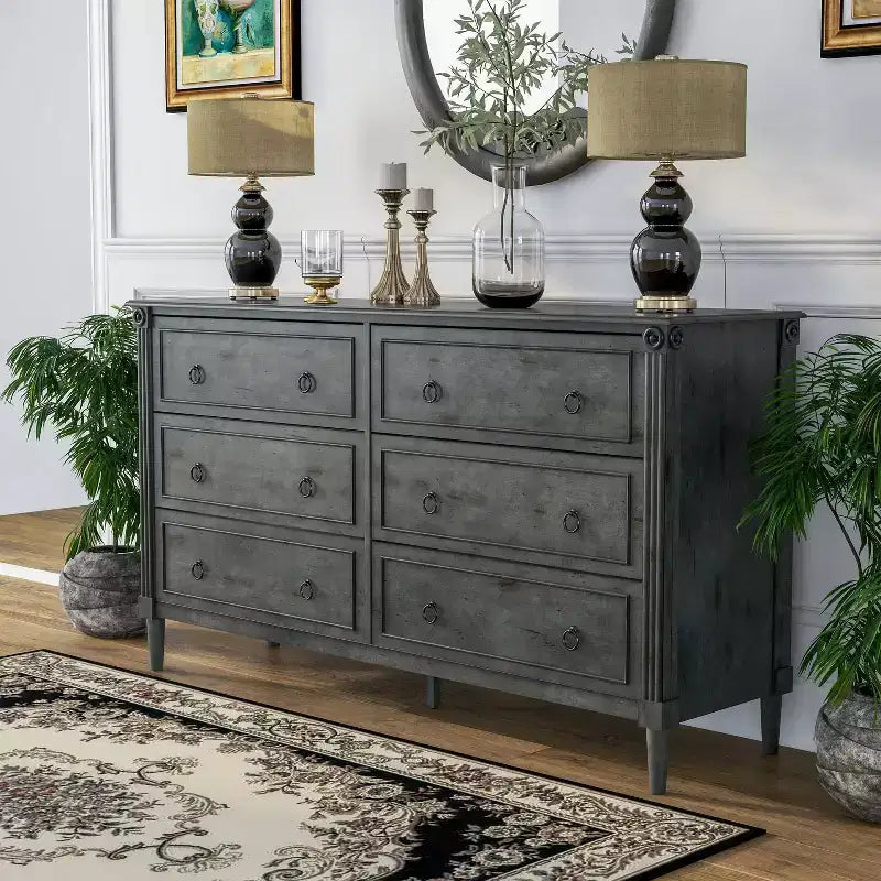 Latimer Traditional 6 Drawers Dresser Antique Gray - HOMES: Inside + Out: Vintage Storage for Bedroom